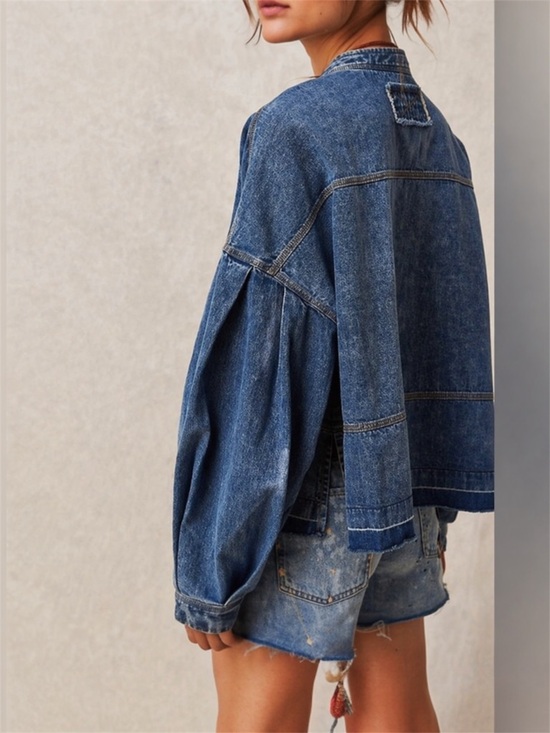 We The Free Tops - FREE PEOPLE Oversized Jade Blue Denim Top | Stylish Layering | Elevated Casual